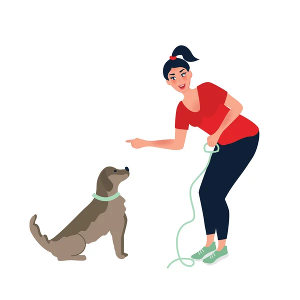 Una Chica Entrena Labrador Orden Que Perro Quede Quieto Cuidar — Archivo Imágenes Vectoriales