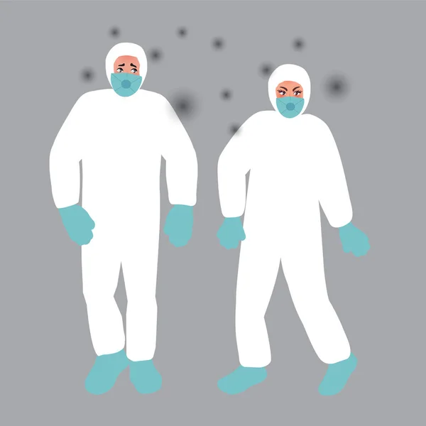 Άνθρωποι Προστατευτικές Μάσκες Φοβούνται Μια Λοίμωξη Από Οξεία Μολυσματική Ασθένεια — Διανυσματικό Αρχείο