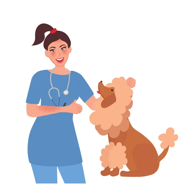 兽医在兽医诊所对狗进行检查 医学和宠物护理的概念 一个人职业的矢量图解 — 图库矢量图片