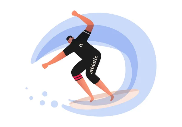 Surfař Jezdí Vlně Oceánu Dělá Spoustu Šplouchnutí Vektorová Ilustrace Vodního — Stockový vektor