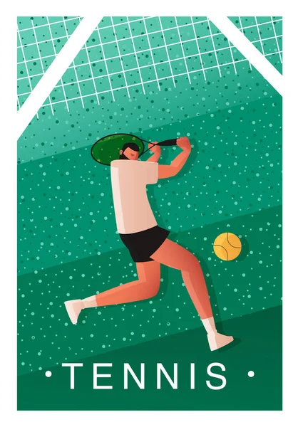Szablon Plakatu Turnieju Tenisowego Tenisista Rakietą Przygotowuje Się Uderzenia Piłki — Wektor stockowy