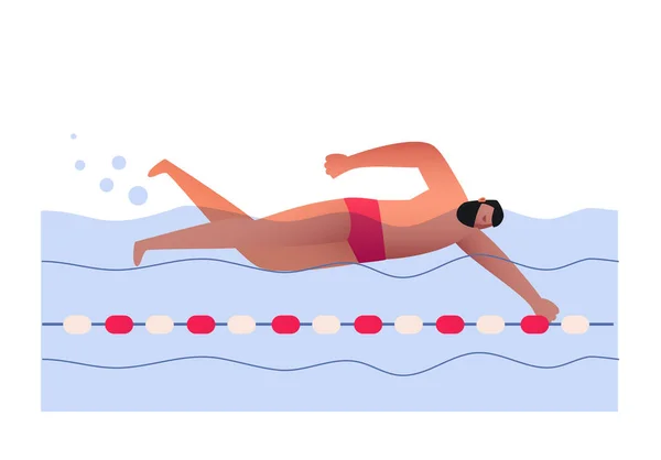 Atleta Nadador Nada Piscina Realiza Rastreo Deportes Nadando Distancia Ilustración — Vector de stock