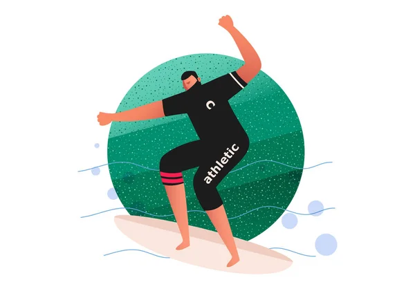 Surfer Desce Surfingowej Prześlizguje Się Przez Wodę Ilustracja Wektora Sportów — Wektor stockowy