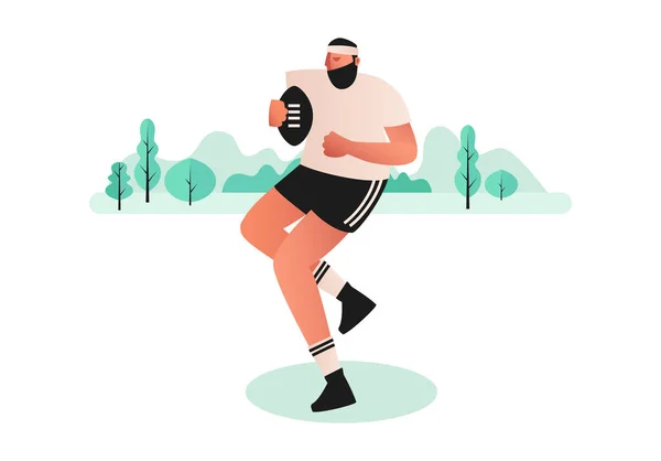 Jugador Rugby Corre Con Una Pelota Las Manos Vestido Con — Vector de stock