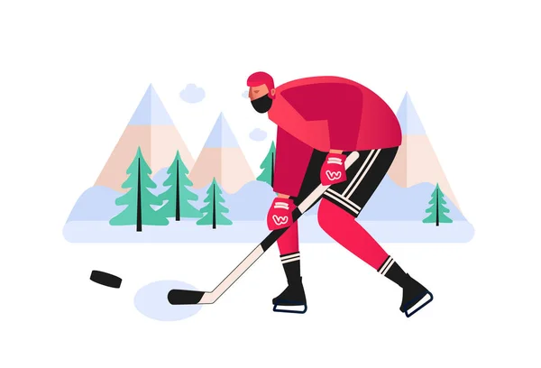 Hockey Player Equipment Stick Athlete Ice Rink Vector Illustration Team — Stock Vector