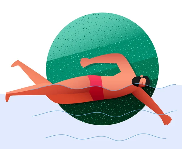 Sportowiec Pływa Basenie Wykonuje Pełzanie Sportowe Pływanie Oddali Wektor Ilustracja — Wektor stockowy