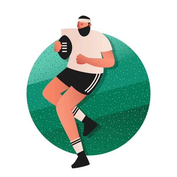 Gracz Rugby Biegnie Piłką Rękach Ubrany Shirt Szorty Korki Zawody — Wektor stockowy