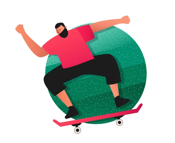Deportista Monta Monopatín Actividades Verano Aire Libre Skateboarding Ilustraciones Planas — Vector de stock