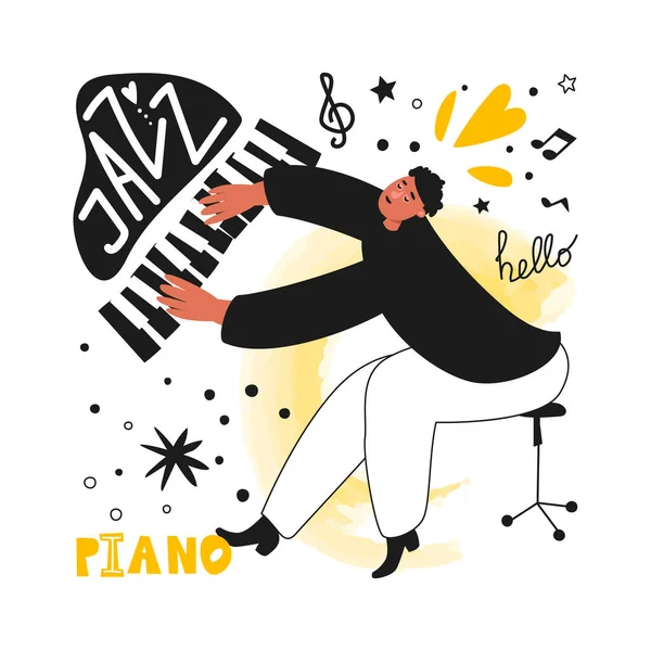 Jazz Pianist Performs Musical Melody Jazz Piano Vector Illustration Musician — Stock Vector