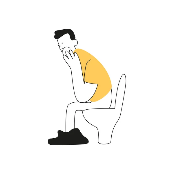 Homme Aux Toilettes Est Constipé Problèmes Défécation Chez Homme Illustration — Image vectorielle