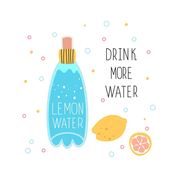 Sebotol Air Dengan Jus Lemon Konsep Minum Lebih Banyak Air - Stok Vektor
