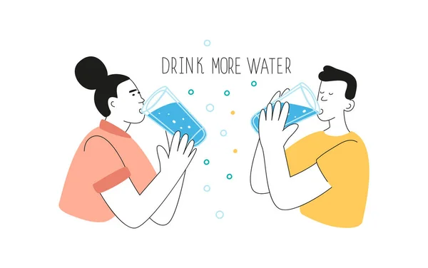 Seorang Pria Dan Seorang Wanita Minum Air Konsep Air Minum - Stok Vektor