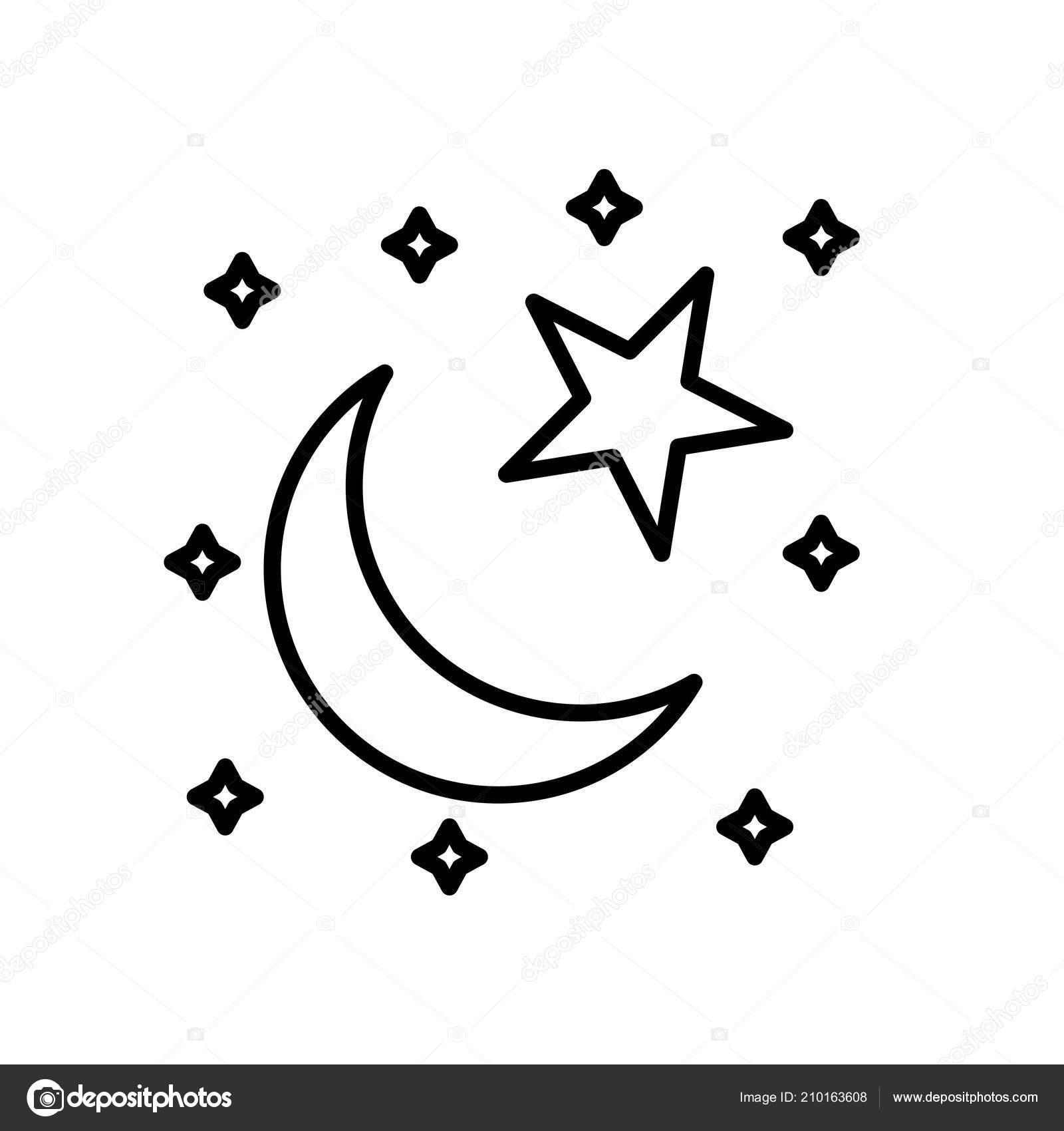 Star Crescent Moon Icon Vector Isolated White Background Star
