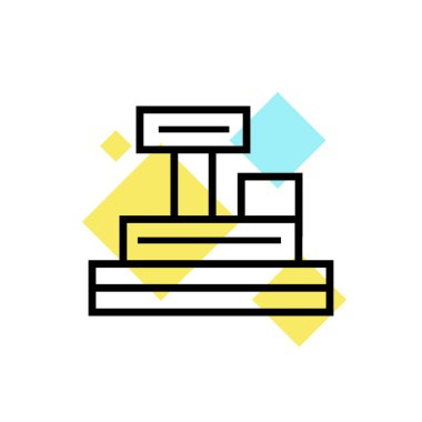 Kasiyer makine simge vektör işareti ve üzerinde beyaz ba izole sembolü