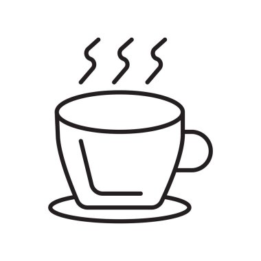 Beyaz arka plan, kahve şeffaf işareti, ince bir çizgi üzerinde tasarım öğeleri anahat tarzı izole kahve simge vektör