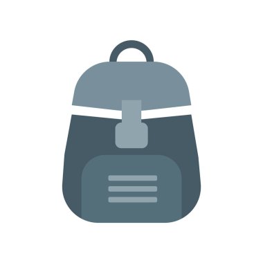 Simge vektör işareti ve üzerinde beyaz adam izole sembolü sırt çantası