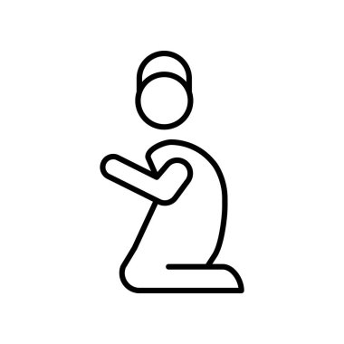 Beyaz arka plan, şeffaf işareti Müslüman adam dua, ince bir çizgi üzerinde tasarım öğeleri anahat tarzı izole Müslüman adam dua simge vektör