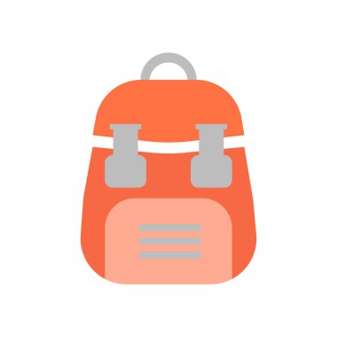 Simge vektör işareti ve üzerinde beyaz adam izole sembolü sırt çantası