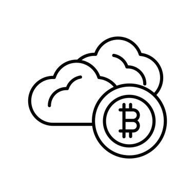 Beyaz arka plan, Bitcoin şeffaf işareti, ince bir çizgi üzerinde tasarım öğeleri anahat tarzı izole Bitcoin simge vektör