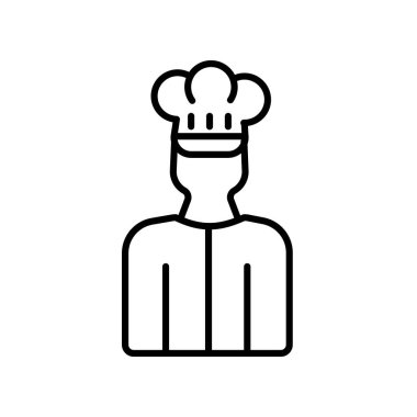 Beyaz arka plan, şef şeffaf işareti, ince bir çizgi üzerinde tasarım öğeleri anahat tarzı izole Şef simge vektör