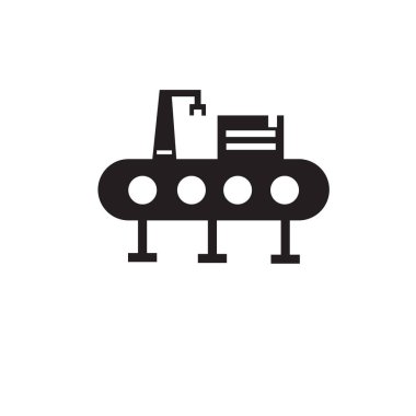 Konveyör simge vektör işareti ve üzerinde beyaz adam izole sembolü