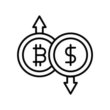 Beyaz arka plan, Bitcoin şeffaf işareti, ince bir çizgi üzerinde tasarım öğeleri anahat tarzı izole Bitcoin simge vektör