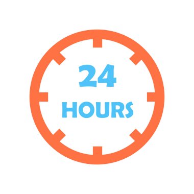 24 saat simge vektör web ve mobil uygulaması tasarımı, 24 saat logo kavramı üzerinde izole beyaz arka plan