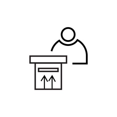 Teslimat adam simge vektör işareti ve üzerinde beyaz backg izole sembolü