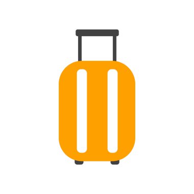 Bavul simge vektör işareti ve üzerinde beyaz adam izole sembolü