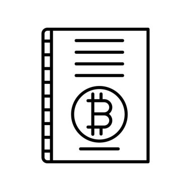 Beyaz arka plan, Bitcoin şeffaf işareti, ince bir çizgi üzerinde tasarım öğeleri anahat tarzı izole Bitcoin simge vektör