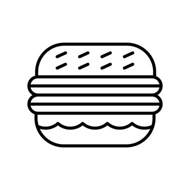 Beyaz arka plan, Burger şeffaf işareti, ince bir çizgi üzerinde tasarım öğeleri anahat tarzı izole Burger simge vektör