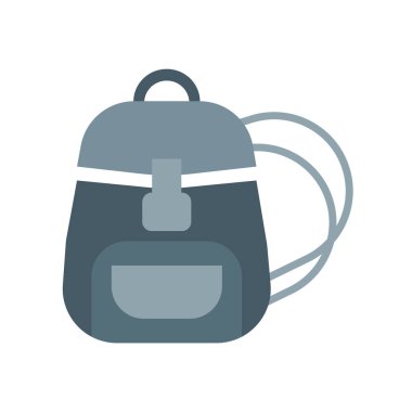 Simge vektör işareti ve üzerinde beyaz adam izole sembolü sırt çantası