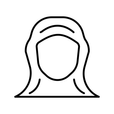 Beyaz arka plan, Hijab şeffaf işareti, ince bir çizgi üzerinde tasarım öğeleri anahat tarzı izole hijab simge vektör