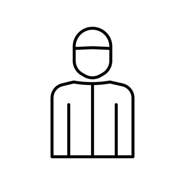 Beyaz arka plan, Müslüman erkek şeffaf işareti, ince bir çizgi üzerinde tasarım öğeleri anahat tarzı izole Müslüman erkek simge vektör