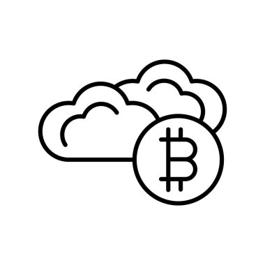 Beyaz arka plan, Bitcoin şeffaf işareti, ince bir çizgi üzerinde tasarım öğeleri anahat tarzı izole Bitcoin simge vektör