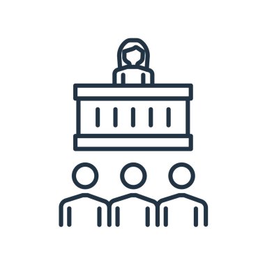 Beyaz arka plan üzerinde konferans izole konferans simge vektör 