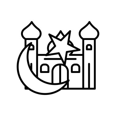 Beyaz arka plan, İslam ramazan şeffaf işareti, ince bir çizgi üzerinde tasarım öğeleri anahat tarzı izole İslam ramazan simge vektör