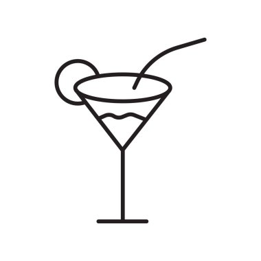 Beyaz arka plan, içecekler şeffaf işareti, ince bir çizgi üzerinde tasarım öğeleri anahat tarzı izole içecekler simge vektör