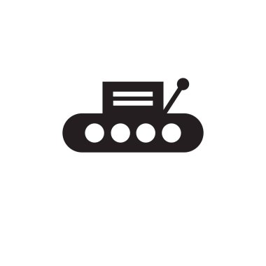 Konveyör simge vektör işareti ve üzerinde beyaz adam izole sembolü