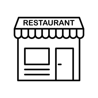 Beyaz arka plan, Restoran şeffaf işareti, ince bir çizgi üzerinde tasarım öğeleri anahat tarzı izole restoran simge vektör