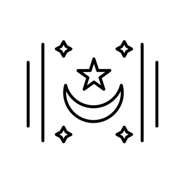 Beyaz arka plan, Islam şeffaf işareti, ince bir çizgi üzerinde tasarım öğeleri anahat tarzı izole Islam simge vektör