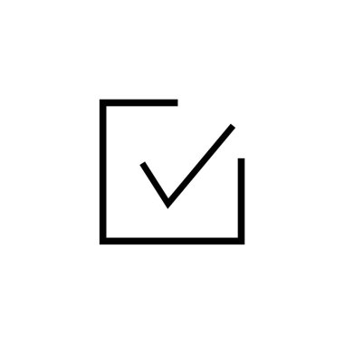 Web ve mobil uygulaması tasarımı, Checked logo kavramı için beyaz arka plan üzerinde izole işaretli simge vektör