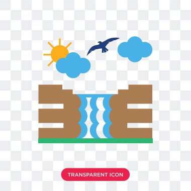 Saydam arka plan üzerinde Waterf izole şelale vektör simgesi