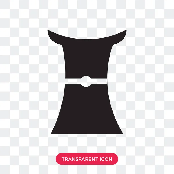 Mujer vestido largo negro icono vectorial aislado en la espalda transparente — Vector de stock