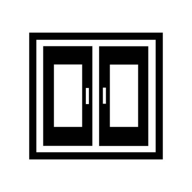 Beyaz arka plan, çift kapı şeffaf işareti, inşaat üzerinde semboller izole çift kanatlı kapı simge vektör