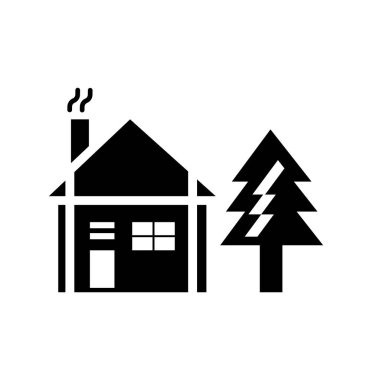 Beyaz arka planda, ev ağaç şeffaf işareti, inşaat sembolleri ile izole ağaç simge vektör ile ev