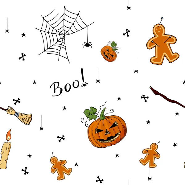 Carino modello disegnato a mano di elementi di Halloween . — Vettoriale Stock