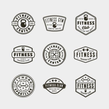 vintage fitness spor salonu logolar kümesi. vektör çizim