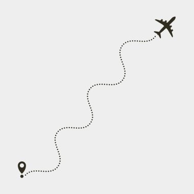 Uçak kesik yol çizgileri ile. Uçak uçuş yol.