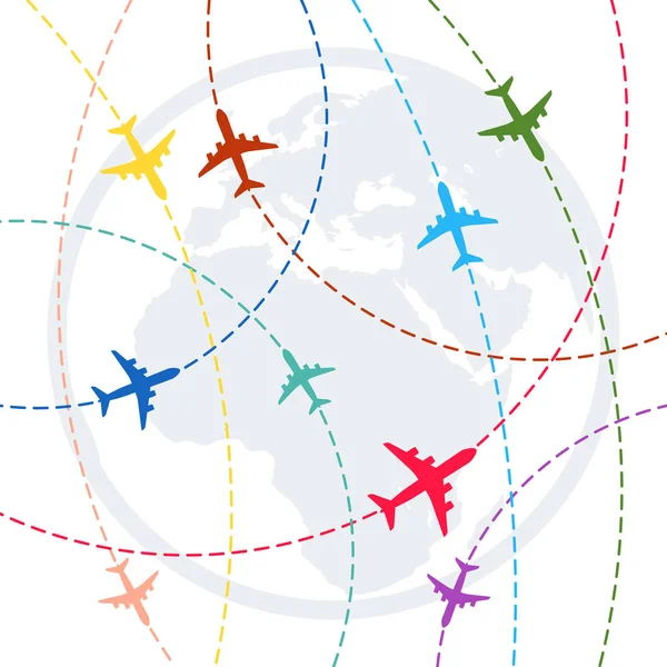 Avion avec lignes de trajectoire en pointillés. itinéraire de vol de l'avion — Image vectorielle